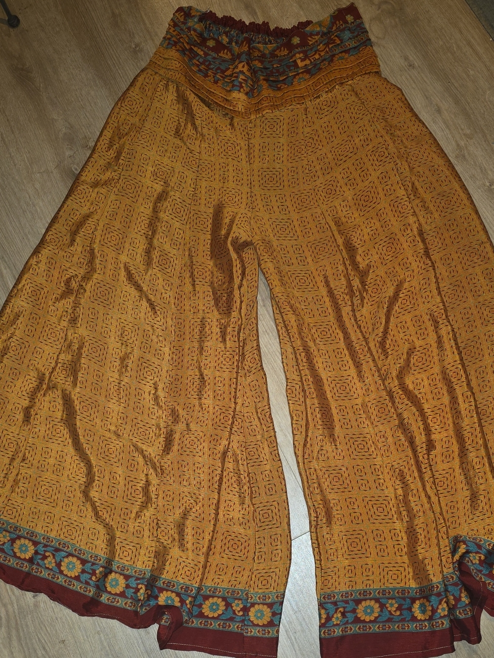 Palazzo Pants Wide-Leg Boho Printed Pants in Mustard